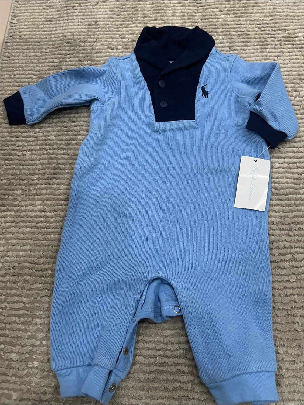 Ralph Lauren Light Blue Knit One-Piece with Navy Trim